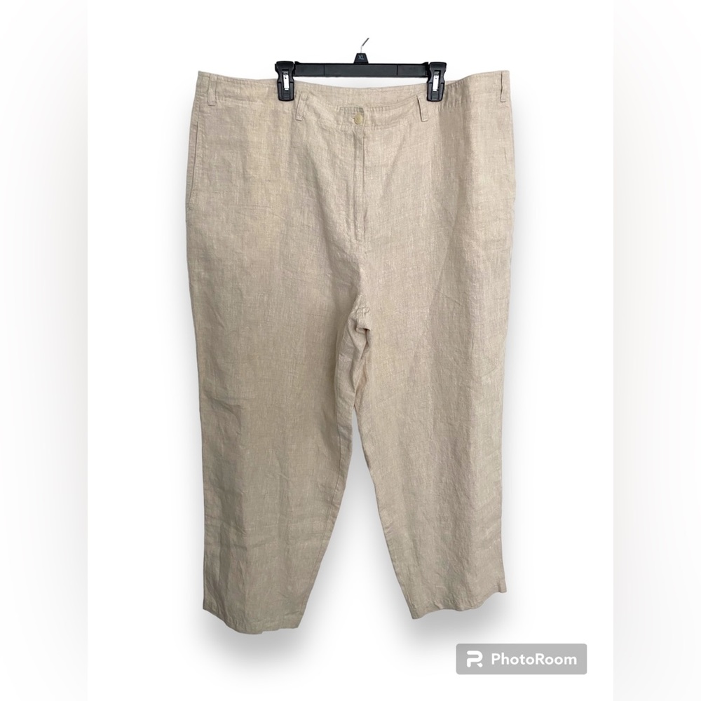 Women Linen Trousers 24W Oversized Cropped Wide Leg Pants Zipper Pockets